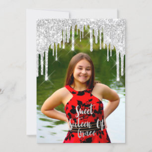 Invitation Sweet 16th Elisabeth Red Grey Silver Drips Photo