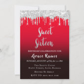 Invitation Sweet 16th Elisabeth Red Grey Silver Drips Photo (Dos)