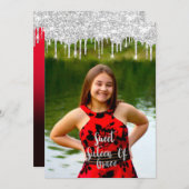 Invitation Sweet 16th Elisabeth Red Grey Silver Drips Photo (Devant / Derrière)