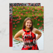 Invitation Sweet 16th Elisabeth Red Grey Silver Drips Photo (Devant / Derrière)