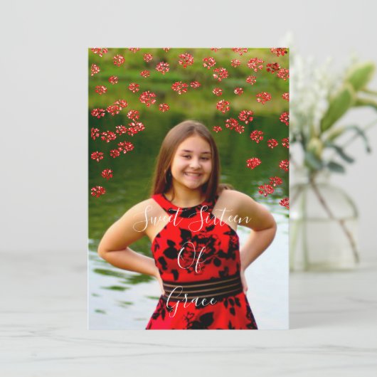 Invitation Sweet 16th Elisabeth Red Grey Silver Ombre Photo (Debout devant)