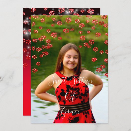 Invitation Sweet 16th Elisabeth Red Grey Silver Ombre Photo (Devant / Derrière)