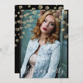 Invitation Sweet 16th Flower Gold Black Photo Confeti Spark (Devant / Derrière)