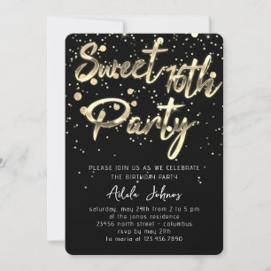 Invitation Sweet 16th Instant Download Black Gold Confetti
