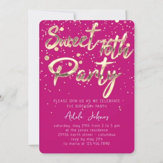 Invitation Sweet 16th Instant Télécharger Pink Gold Confetti (Devant)