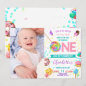 Invitation Sweet and Fun Candy Land Sweet Girl 1er anniversai (Devant / Derrière)