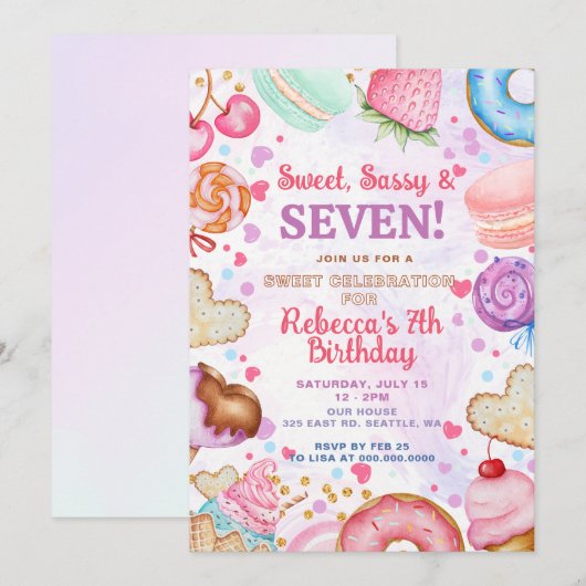 Invitation Sweet and Sassy Birthday Party (Devant / Derrière)
