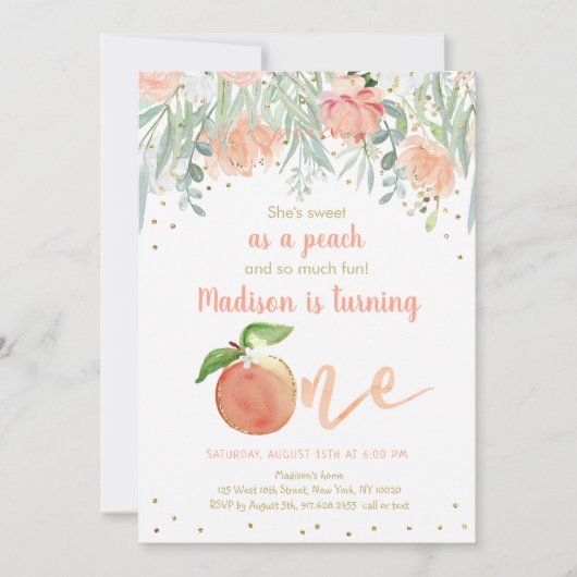 Invitation Sweet As A Peach 1er anniversaire (Devant)