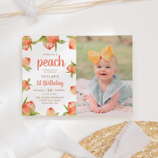 Invitation Sweet As A Peach 1er Birthday Photo