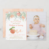 Invitation Sweet As A Peach Floral Gold Premier Anniversaire (Devant / Derrière)