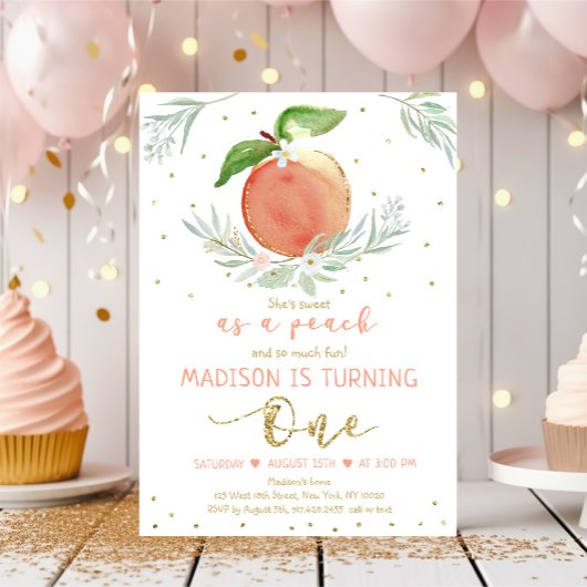 Invitation Sweet As A Peach Floral Gold Premier Anniversaire