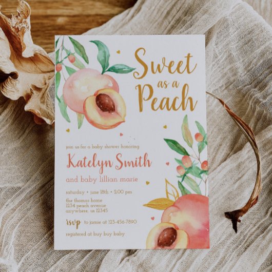 Invitation Sweet as a Peach Greenery Baby shower