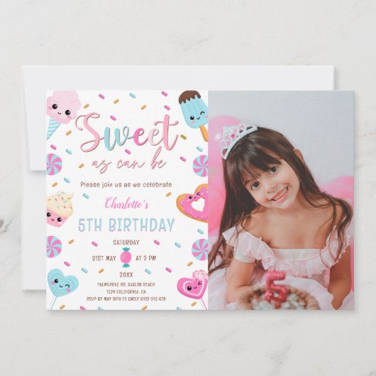Invitation Sweet as Can Be Candy Cupcake Donut PhotoAnniversa (Devant)