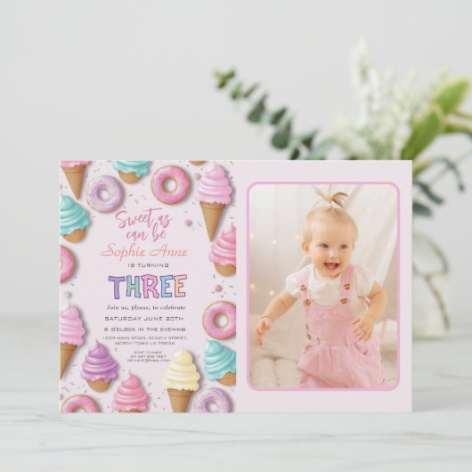 Invitation Sweet As Can Be Girl 3e anniversaire (Debout devant)