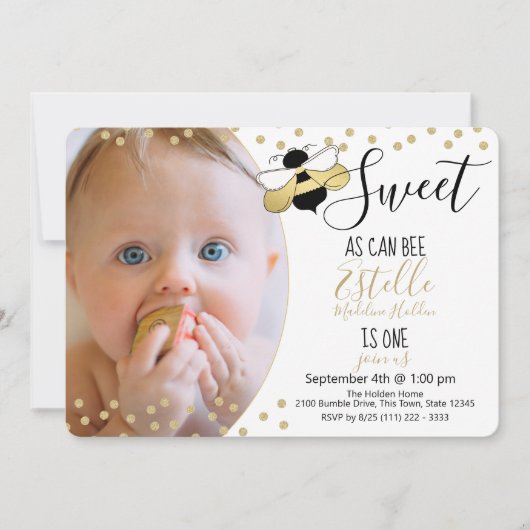 Invitation Sweet as can Bee 1st Birthday Party Photo (Devant)