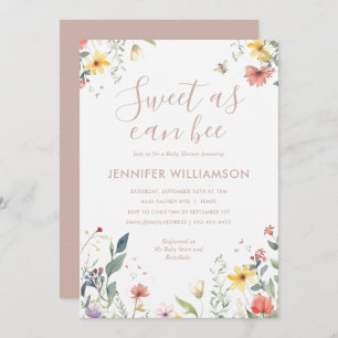 Invitation Sweet As Can Bee Fleur sauvage Girl Baby shower