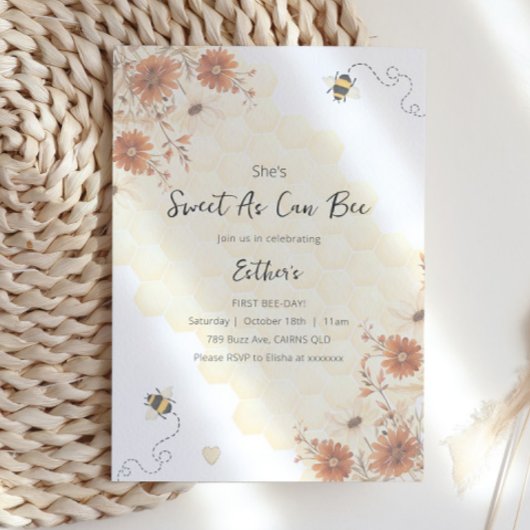 Invitation Sweet As Can Bee Honey Boho Premier anniversaire