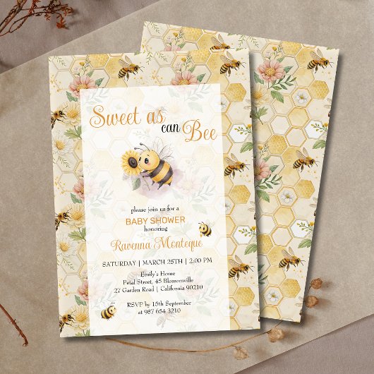 Invitation Sweet as can Bee Honeycomb Bee Custom Baby Shower