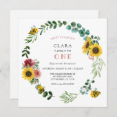 Invitation Sweet As Can Bee Pink Sunflower Anniversaire (Devant / Derrière)