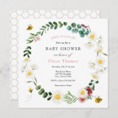 Invitation Sweet As Can Bee Rose Flower and Daisy Baby shower (Devant / Derrière)