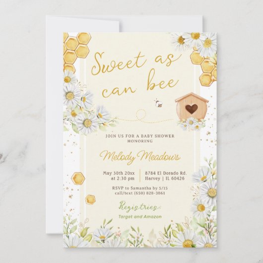Invitation Sweet As Can Bee Sweet Yellow Summer Spring Baby (Devant)