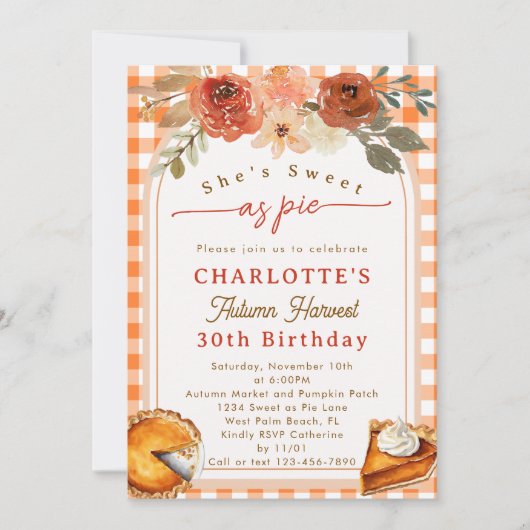 Invitation Sweet As Pie Harvest Automne Thème Anniversaire Fê (Devant)