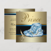 Invitation Sweet Baby Baby shower bleu et or Prince (Devant / Derrière)
