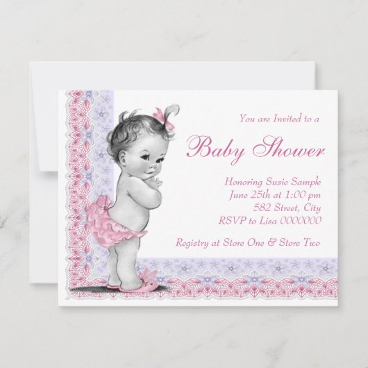 Invitation Sweet Baby Baby shower rose et violet (Devant)