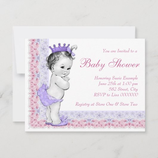 Invitation Sweet Baby Baby shower rose et violet (Devant)