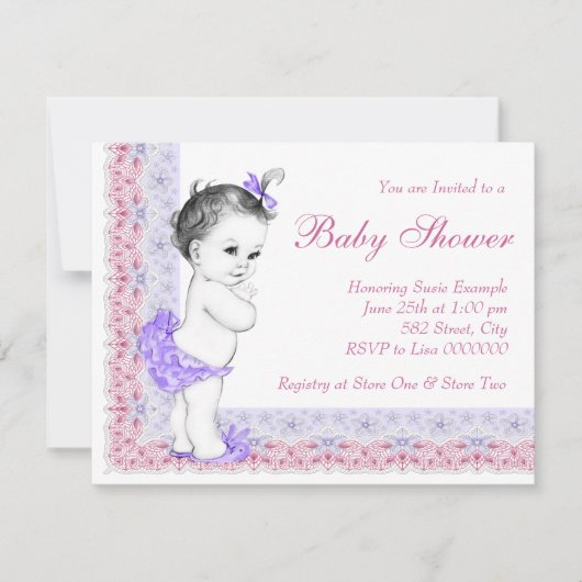Invitation Sweet Baby Baby shower rose et violet (Devant)