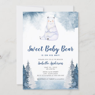 Invitation  Sweet Baby Bear Hiver Neige Bleu Baby shower garç
