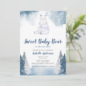 Invitation Sweet Baby Bear Hiver Neige Bleu Baby shower garço (Debout devant)