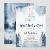 Invitation Sweet Baby Bear Hiver Neige Bleu Baby shower garço (Devant / Derrière)