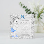 Invitation Sweet Baby Boy Baby shower bleu et gris (Debout devant)