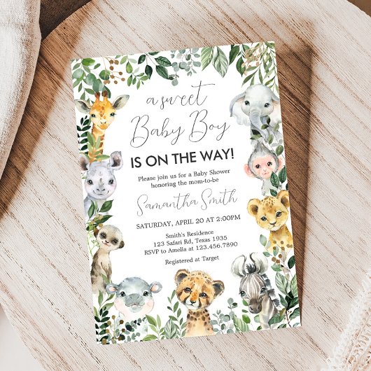 Invitation Sweet Baby Boy Baby shower Safari