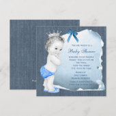 Invitation Sweet Baby Boy Blue Denim Baby shower (Devant / Derrière)
