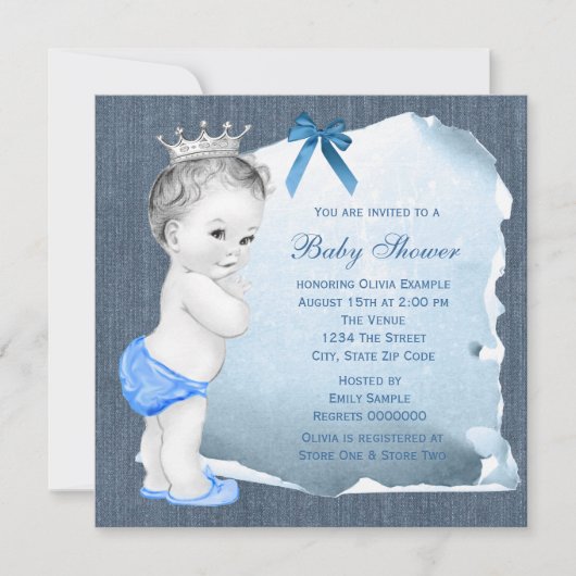 Invitation Sweet Baby Boy Blue Denim Baby shower (Devant)