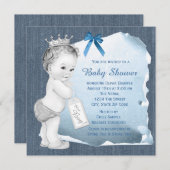 Invitation Sweet Baby Boy Blue Denim Baby shower (Devant / Derrière)