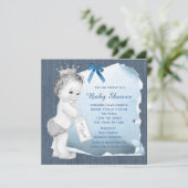 Invitation Sweet Baby Boy Blue Denim Baby shower (Debout devant)