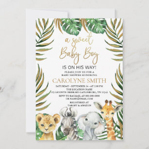 Invitation Sweet Baby Boy Safari Jungle Animaux Baby shower