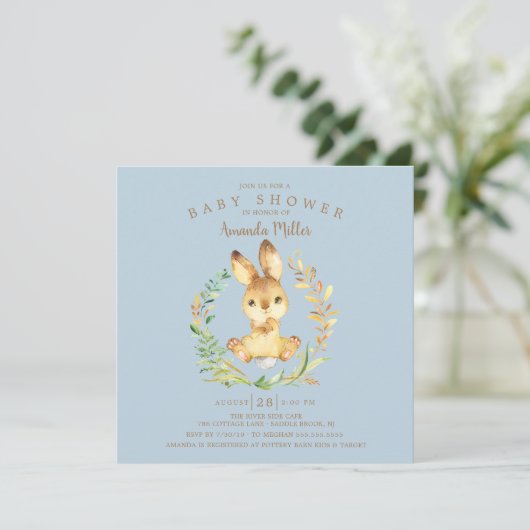 Invitation Sweet Baby Bunny Boys Baby shower (Debout devant)