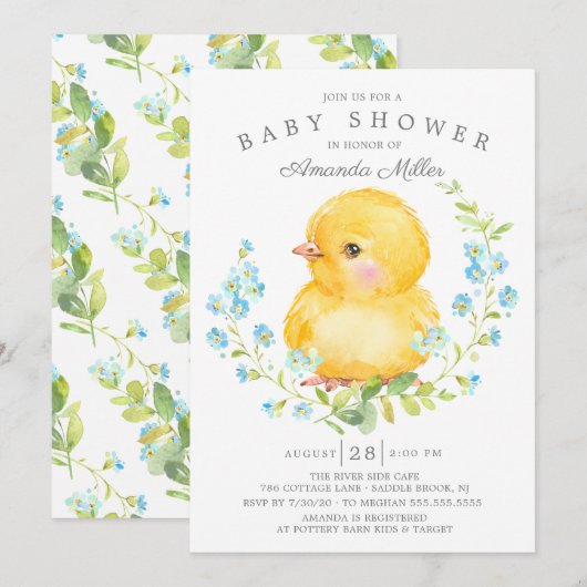 Invitation Sweet Baby Chick Boys Baby shower (Devant / Derrière)