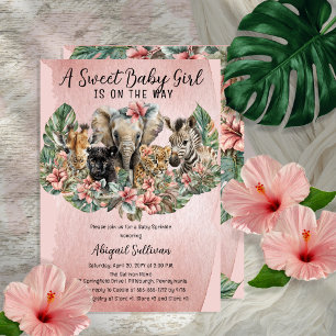 Invitation Sweet Baby Girl Animals Tropical Safari Sprinkl