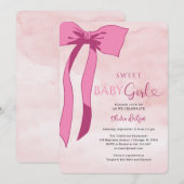 Invitation Sweet Baby Girl Blush Pink Bow Baby shower (Devant / Derrière)