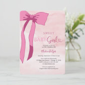 Invitation Sweet Baby Girl Blush Pink Bow Baby shower (Debout devant)