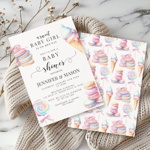 Invitation Sweet Baby Girl Cute Pastel Baby shower de bonbons