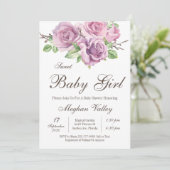 Invitation Sweet Baby Girl Douche Invitations, Fleurs violett (Debout devant)
