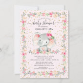 Invitation Sweet Baby Girl Elephant Baby shower (Devant)