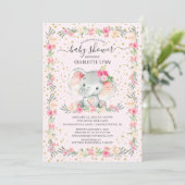 Invitation Sweet Baby Girl Elephant Baby shower (Debout devant)