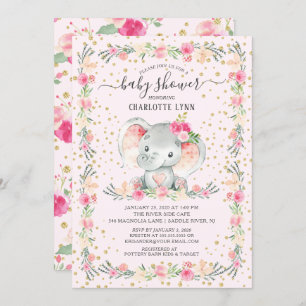 Invitation Sweet Baby Girl Elephant Baby shower